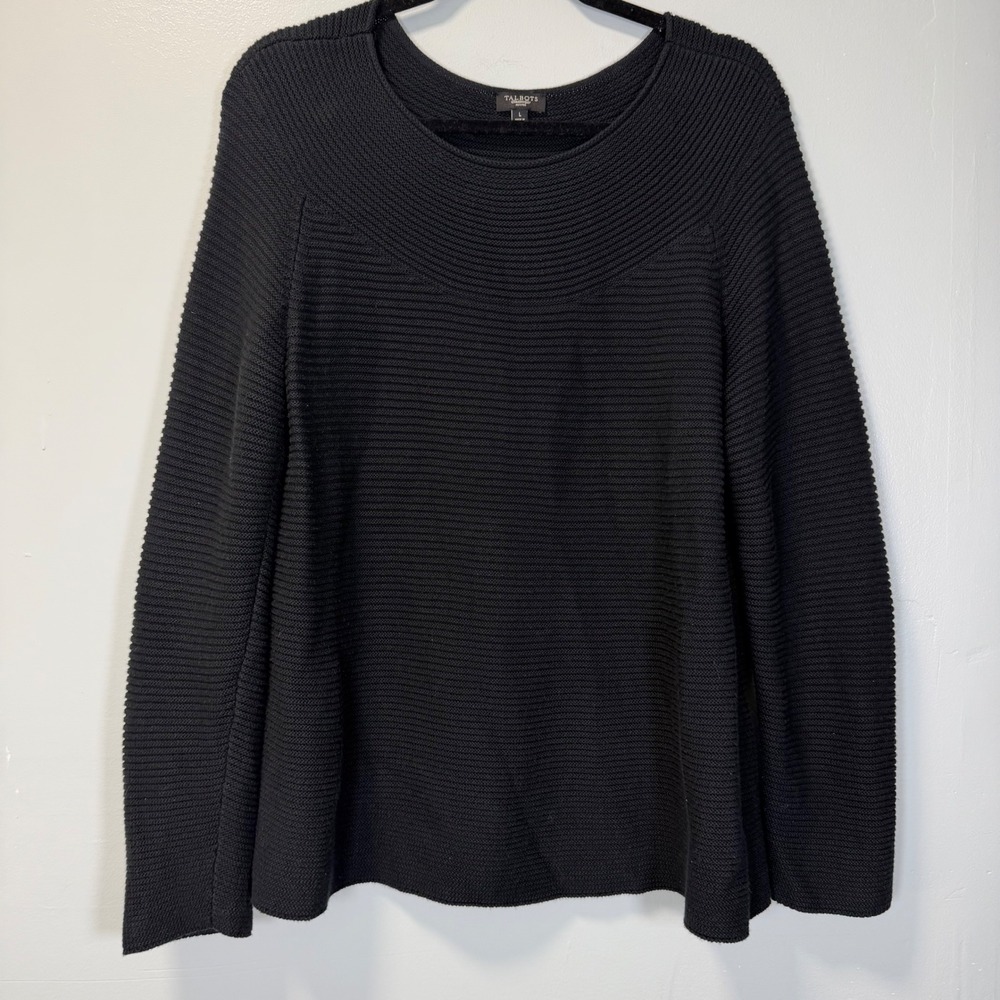 Talbots Petites Black Ribbed Knit Sweater Round Neck Long Sleeve Large